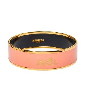 Hermès Peach Enamel Gold Plated Caleche Bangle Bracelet