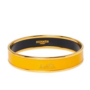 Pre Owned Hermès Yellow Enamel Gold Plated Caleche Bangle Bracelet