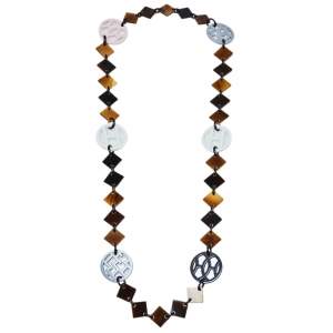 Pre Owned Hermès Brown Horn & Lacquered Wood Lena Station Necklace