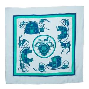 Hermes Blue Ex-Libris Silk Scarf