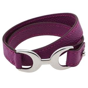 Pre Owned Hermès Purple Leather Baby Pavane Double Tour Bracelet M
