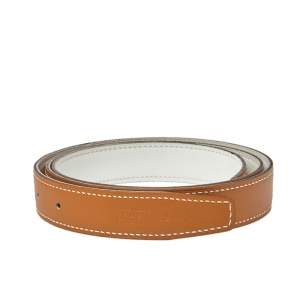 Hermes White/Gold Epsom and Swift Leather Reversible Belt Strap Size 95 CM