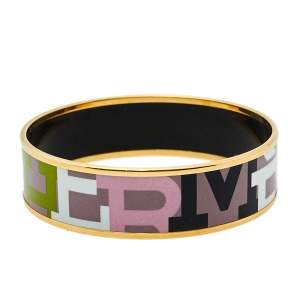 Pre Owned Hermès Multicolor Enamel Gold Plated Capitales Wide Bracelet