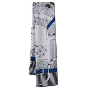 Pre Owned Hermes Grey & Blue Mors à Jouets Chemise Cashmere & Silk Shawl