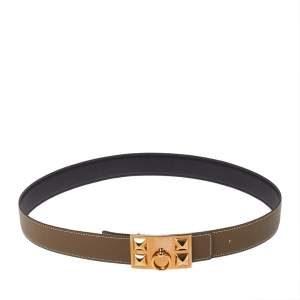 Hermes Etoupe/Noir Epsom and Swift Leather Collier De Chien Reversible Belt 80 CM