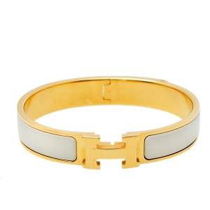 Pre Owned Hermes Gold Plated Nacre Enamel Clic H Narrow Bracelet PM