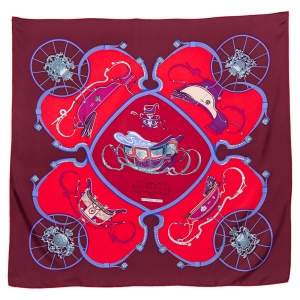 Pre Owned Hermes Red & Maroon Springs Silk Square Scarf