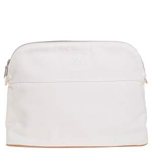 Hermes White Canvas Bolide Cosmetic Pouch 25