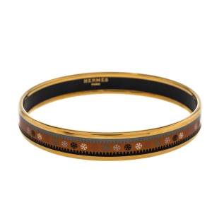 Pre Owned Hermès Orange Printed Enamel Gold Plated Bangle Bracelet