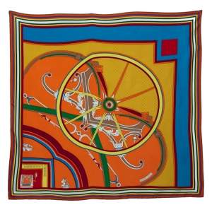 Pre Owned Hermes Orange Washington's Carriage Detail Wash Silk Scarf