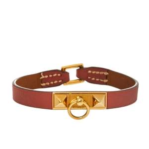 Hermès Micro Rivale Swift Leather Gold Plated Bracelet S
