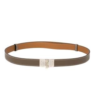 Hermes Taupe Grey Epsom & Swift Leather Charniere Adjustable Belt 