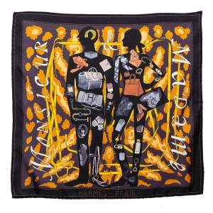 Pre Owned Hermès Black Monsieur et Madame Silk Gavroche Scarf