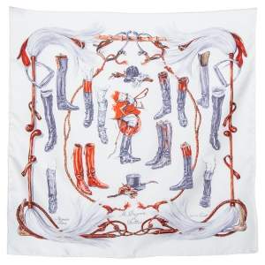 Pre Owned Hermès White A Propos de Bottes Silk Square Scarf