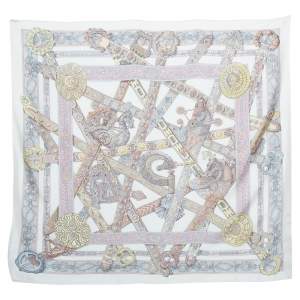 Pre Owned Hermès White La Danse du Cheval Marwari Silk Scarf