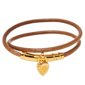 Pre Owned Hermes Cadena Heart Charm Leather Double Tour Bracelet
