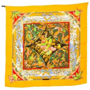 Pre Owned Hermes Yellow Tropiques Silk Square Scarf
