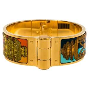 Pre Owned Hermes Gold Plated Merveilleuses Lanternes Enamel Hinged Bracelet S