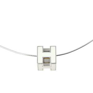 Pre Owned Hermes Cage d'H White Lacquer Palladium Plated Pendant Necklace