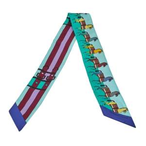 Pre Owned Hermès Blue & Green Rocabar Silk Twilly