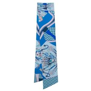 Pre Owned Hermes Blue Bouquets Sellier Printed Silk Maxi Twilly 