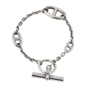 Pre Owned Hermès Farandole Sterling Silver Chain Link Toggle Bracelet LG
