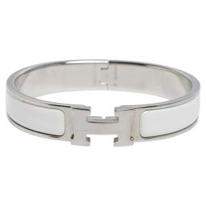 Hermès Clic H White Enamel Palladium Plated Narrow Bracelet PM 