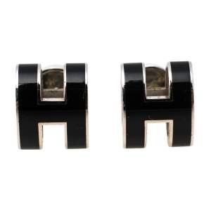 Pre Owned Hermès Pop H Black Lacquered Palladium Plated Stud Earrings