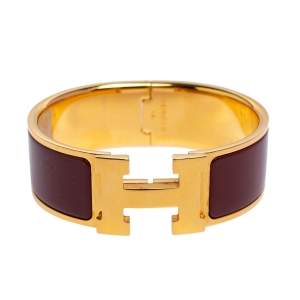 Pre Owned Hermès Clic Clac H Rouge Enamel Gold Plated Narrow Bracelet PM 