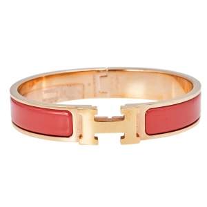 Pre Owned Hermès Clic H Rouge Corail Enamel Rose Gold Plated Narrow Bracelet GM