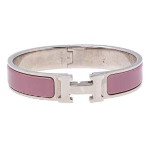 Pre Owned Hermès Clic H Lilac Enamel Palladium Plated Narrow Bracelet PM