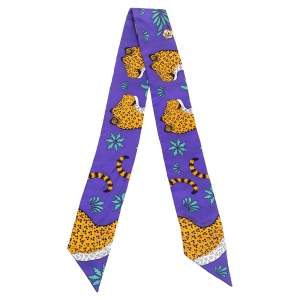 Pre Owned Hermes Lavender Leopard Print Silk Twilly