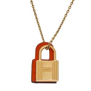 Pre Owned Hermès Orange Swift Leather Small O'Kelly Pendant Necklace