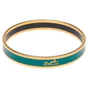 Hermès Calèche Green Enamel Gold Plated Bangle Bracelet