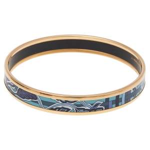 Pre Owned Hermès Multicolor Printed Enamel Gold Plated Bangle Bracelet