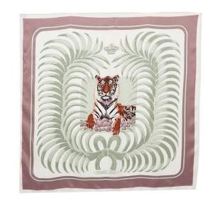 Pre Owned Hermès Pale Green & Mauve Le Tigre Royal Silk Scarf