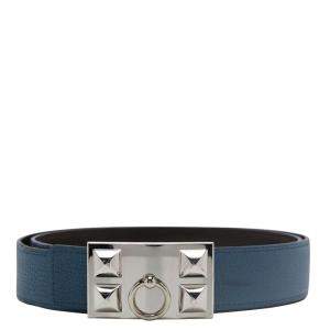 Herme`s Blue Collier de Chien Leather Strap Buckle Belt 85 CM 