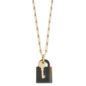Hermes Gold Tone Amulette Padlock & Key Long Necklace
