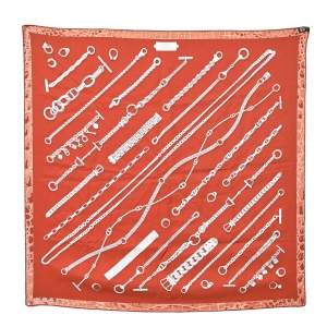 Hermes Orange Chaines & Gourmettes Printed Silk Square Scarf