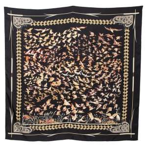 Hermes Black Libre Comme L'Air Silk Square Scarf 