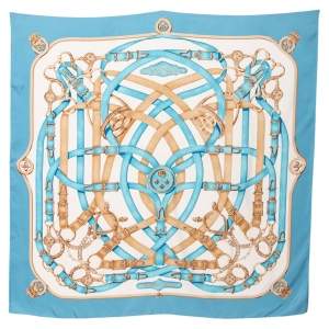 Hermes Blue Cavalcadour Silk Square Scarf 