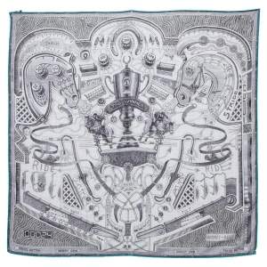 Pre Owned Hermès Grey The Winner Is Cashmere Silk Scarf