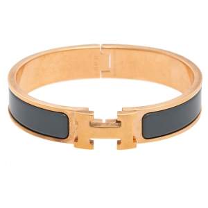 Pre Owned Hermes Grey Enamel Gold Plated Clic H Bracelet