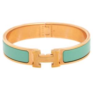 Pre Owned Hermes Blue Enamel Gold Plated Clic H Bracelet