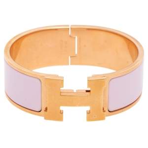 Pre Owned Hermes Pink Enamel Gold Plated Clic Clac H Bracelet