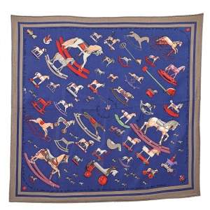 Pre Owned Hermès Blue Raconte Moi Le Cheval Silk Gavroche Scarf