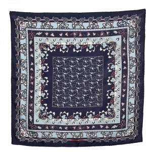 Pre Owned Hermès Blue Floral Print Silk Gavroche Scarf