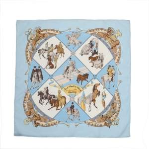 Pre Owned Hermes Blue Musee Vivant du Cheval Chantilly Silk Handkerchief