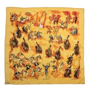 Pre Owned Hermes Yellow Concerto Gavroche Silk Square Scarf