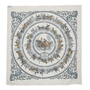 Hermes White La Promenade De Longchamps Silk Square Scarf